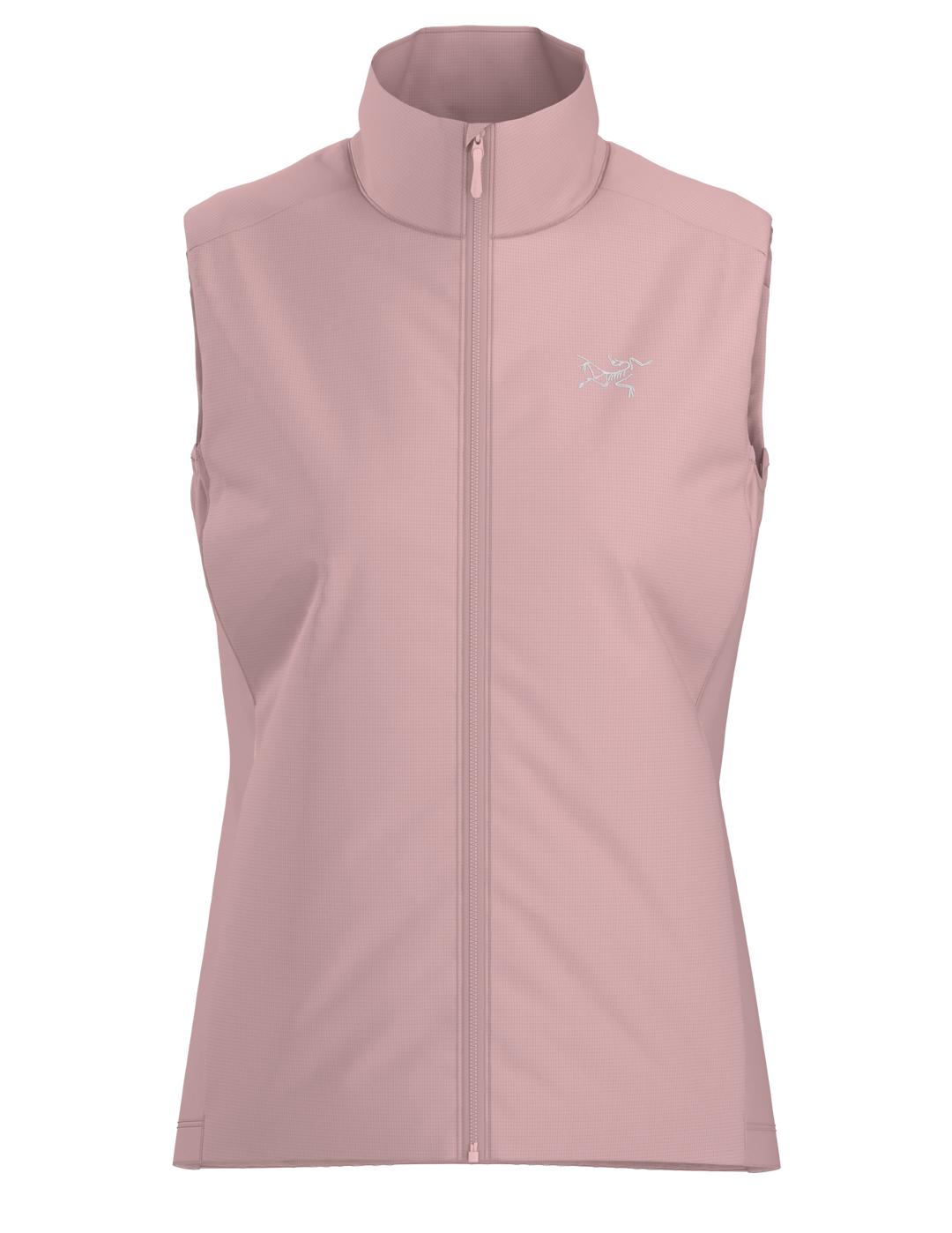 Bliss pink Arc'teryx Atom women's vest with a brand logo on a white background