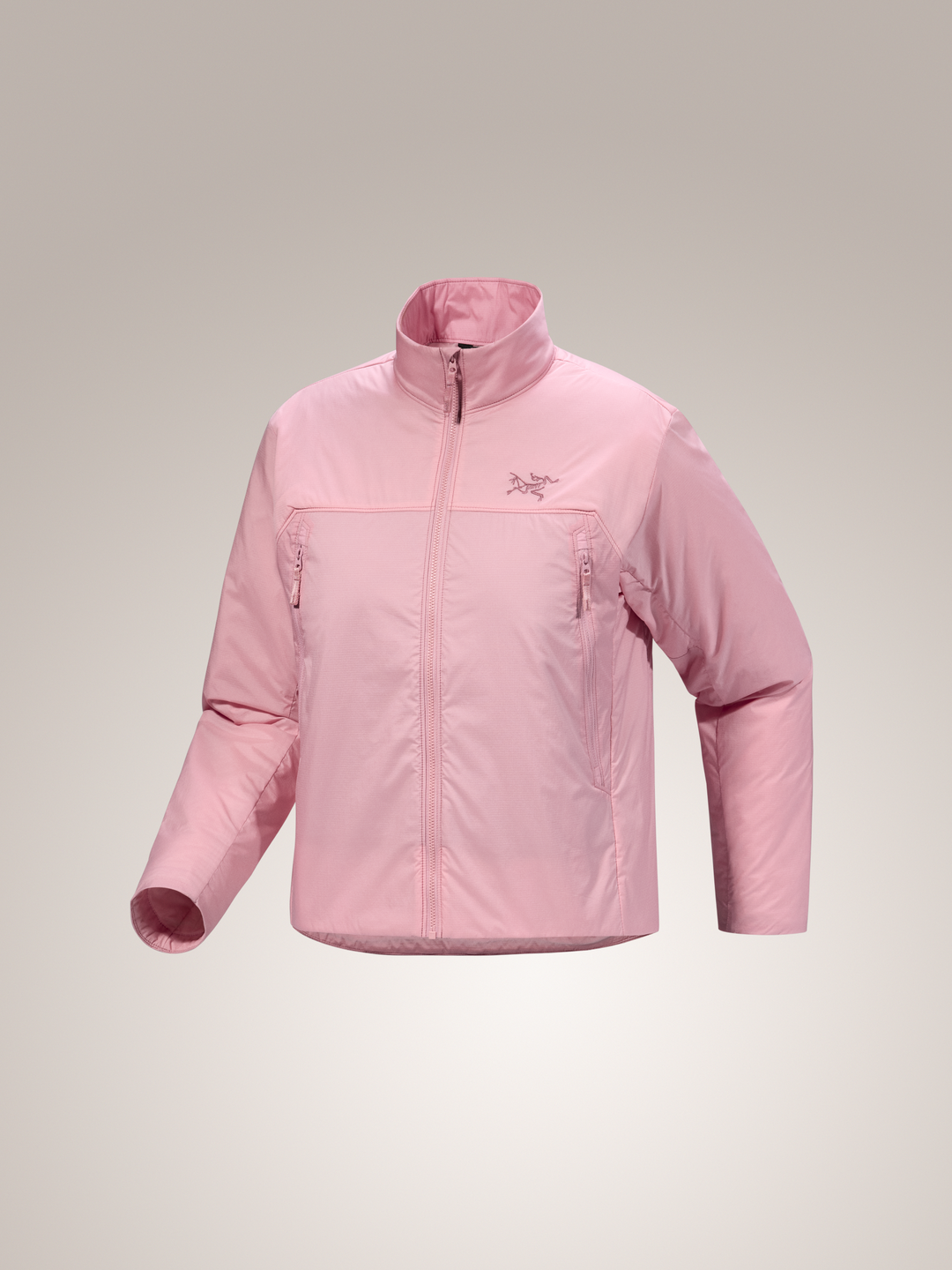Bliss pink Arc'teryx Elec Insulated women's jacket on a light gray background