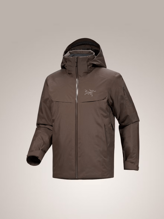 Carob brown Arc'teryx Macai men's down jacket on gray background