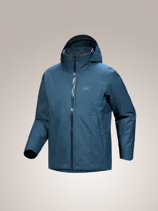 Nightscape blue Arc'teryx Ralle Insulate men's jacket with a brand logo on a light gray background