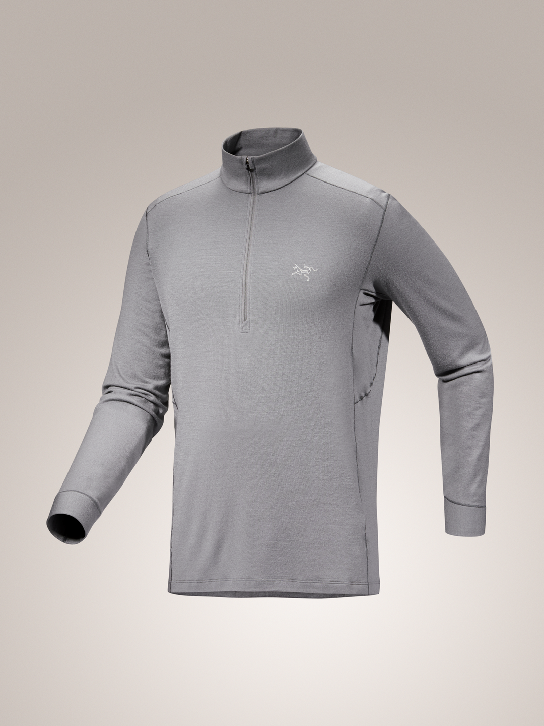 Void gray Arc'teryx Rho merino long-sleeve shirt with a brand logo on a light gray background