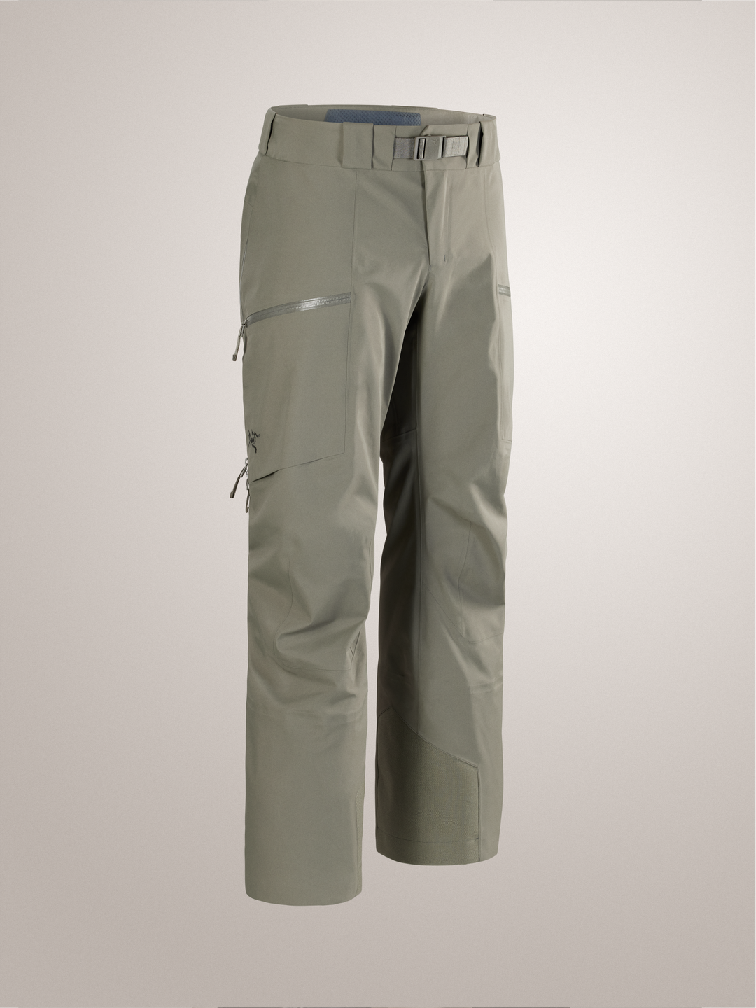 Forage gray Arc'teryx Sabre ski snowboard pants on a light gray background
