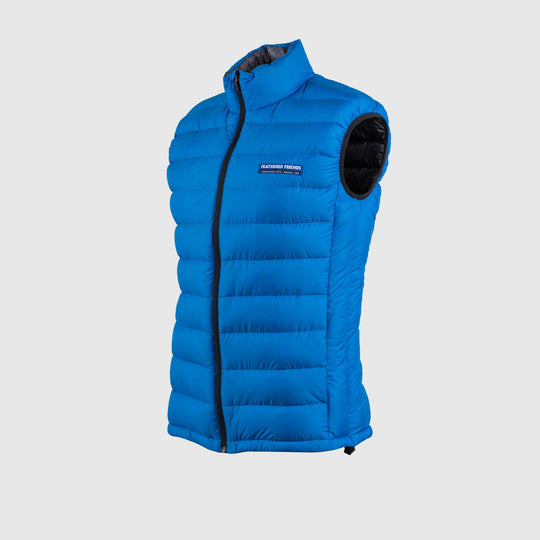 Studio front view of Men's Eos Down Vest sky blue