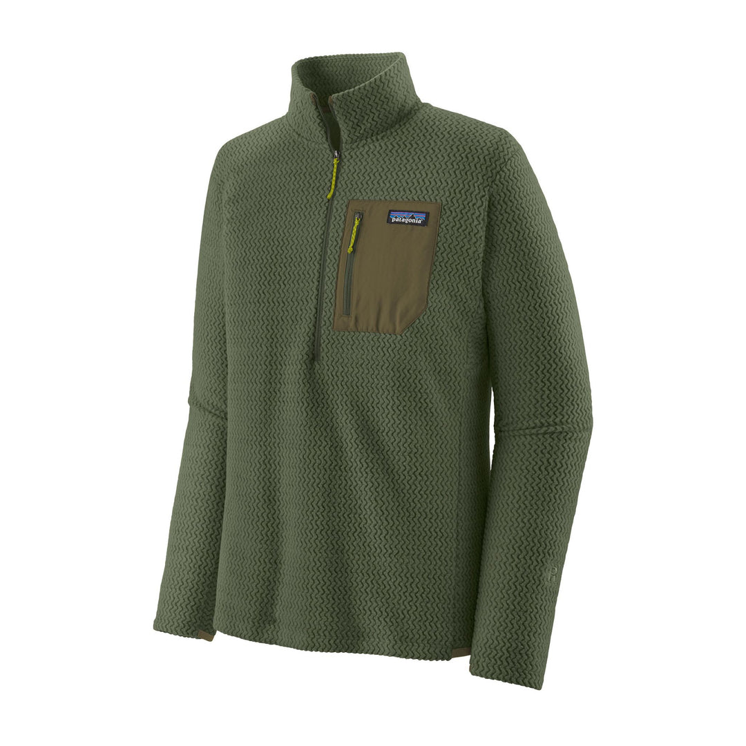 Studio image Patagonia Men's R1 Air Zip Neck top Torrey Pine Green
