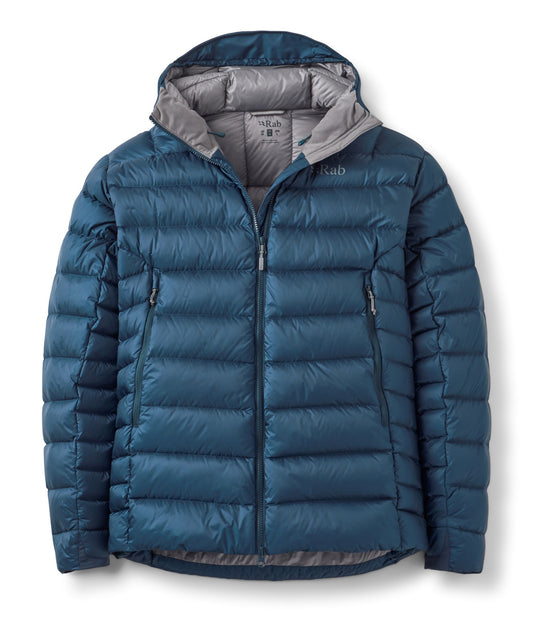 Tempest blue RAB Electron Pro men's down jacket on white background