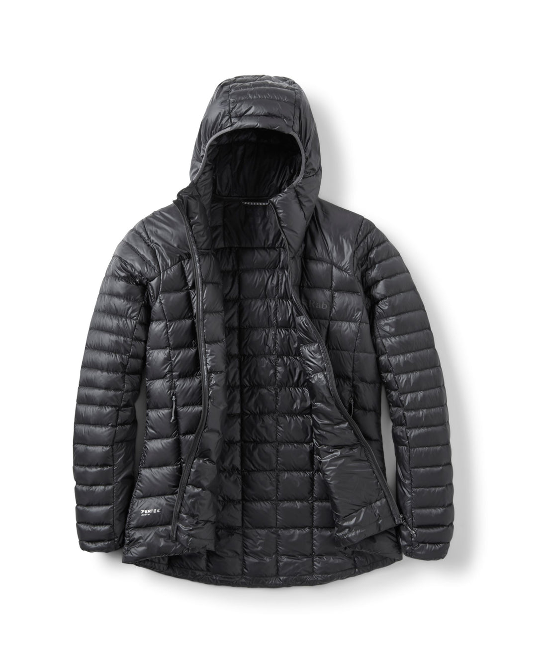 Black RAB Mythic Alpine Light men's unzipped jacket on white background