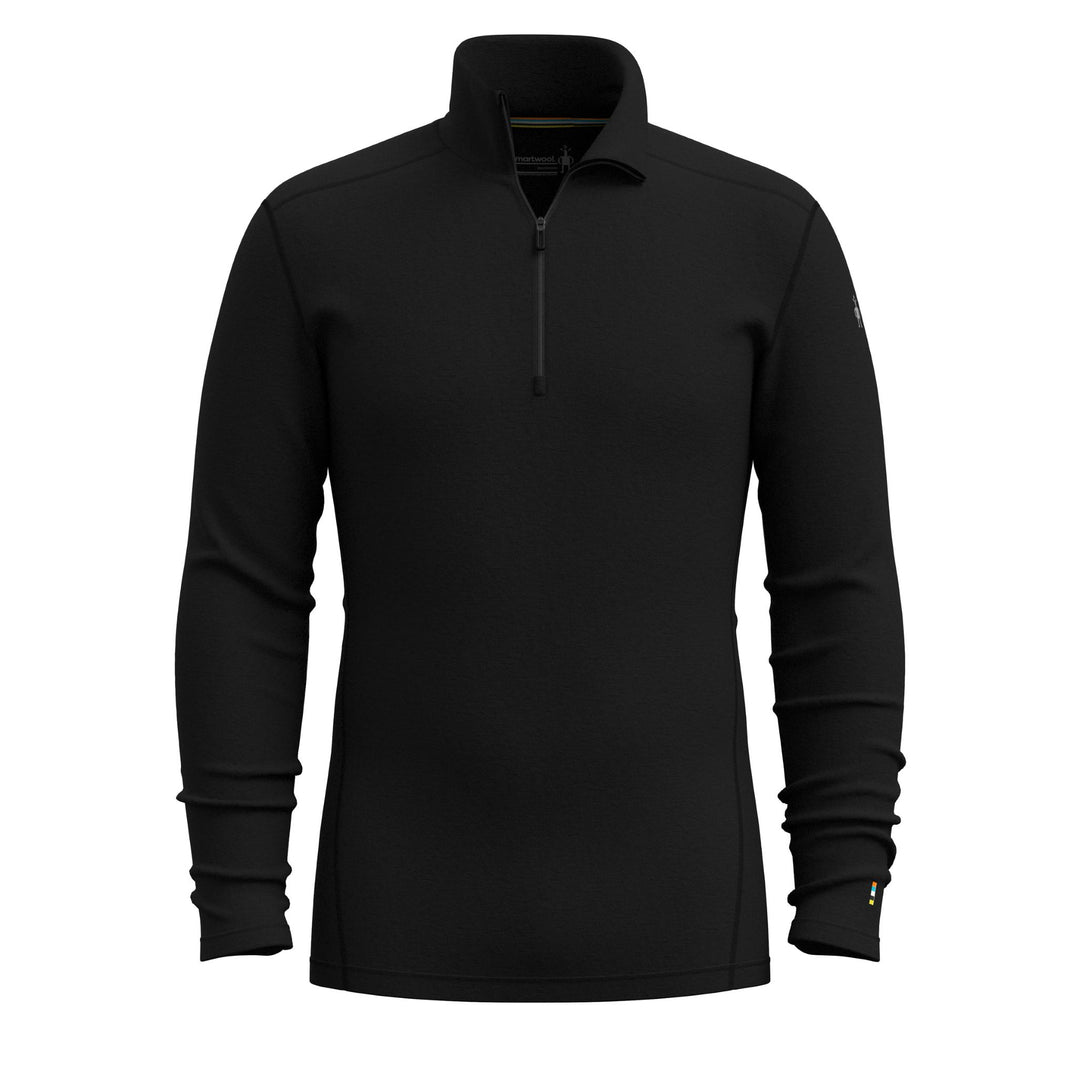 Black long-sleeve shirt with a quarter zip on a white background