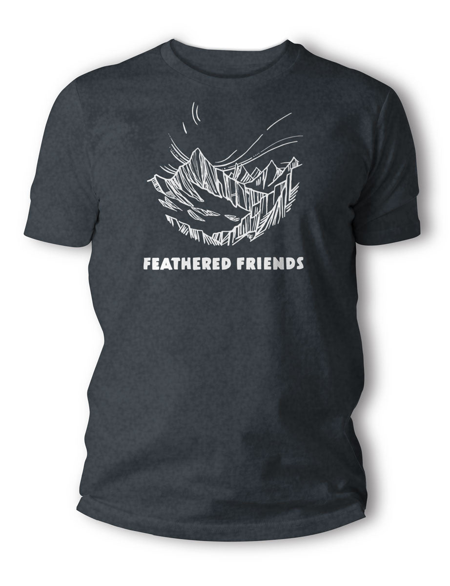 Studio front view image of Feathered Friends Mountain T-Shirt gray