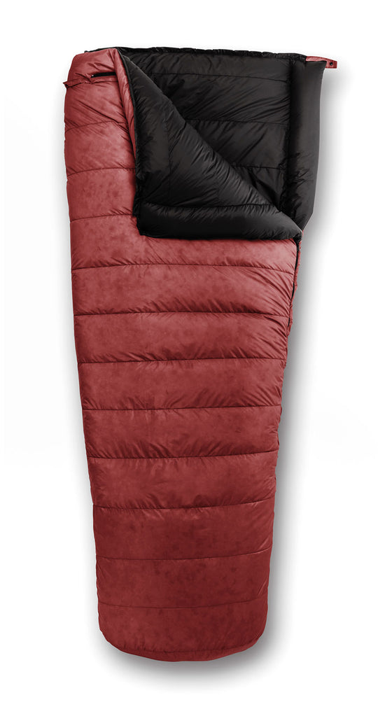 Studio image of the Feathered Friends Penguin YF Sleeping Bag Cardinal Red