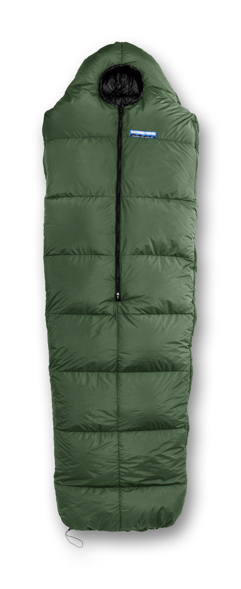 Studio image of Feathered Friends Winter Wren Down Sleeping Bag in Fir green color