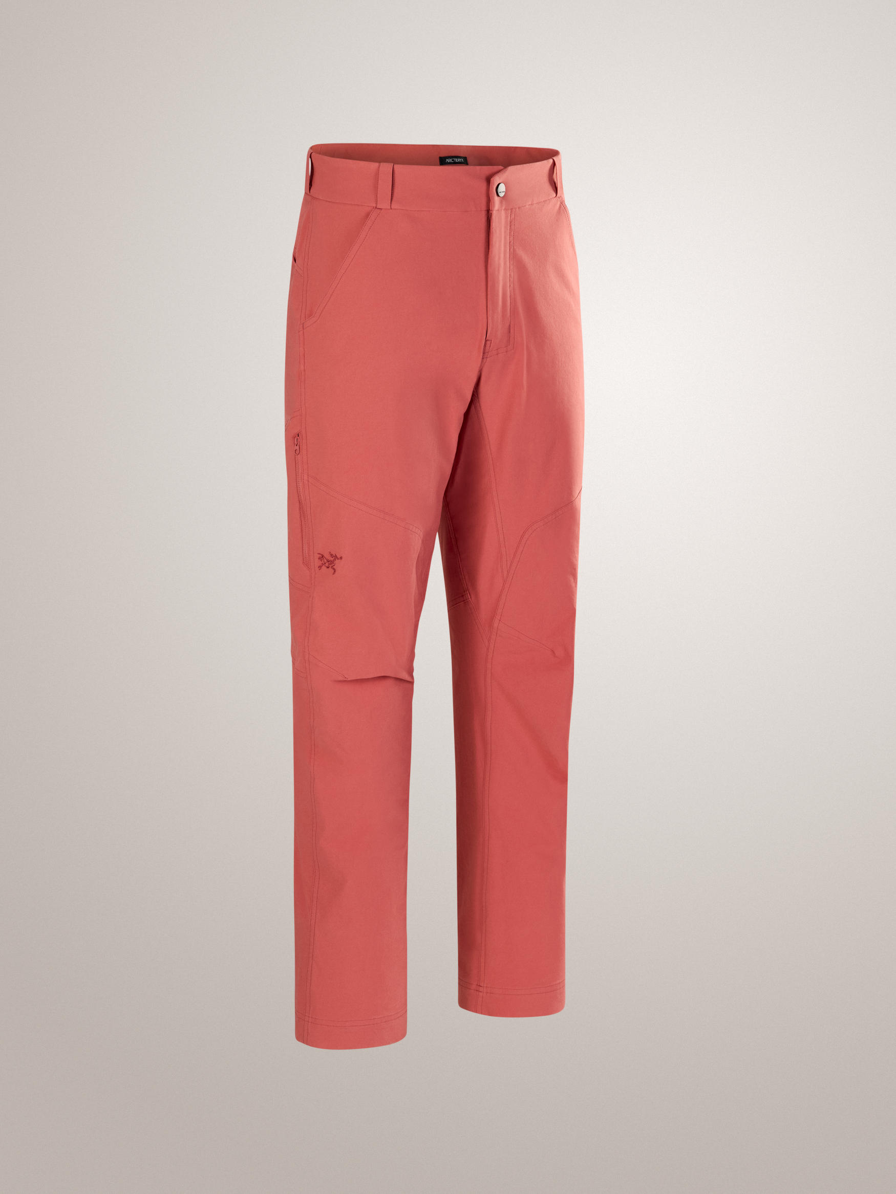 Men's Cronin Cotton Pant in coral, featuring a relaxed fit, multiple pockets, and durable stretch fabric.