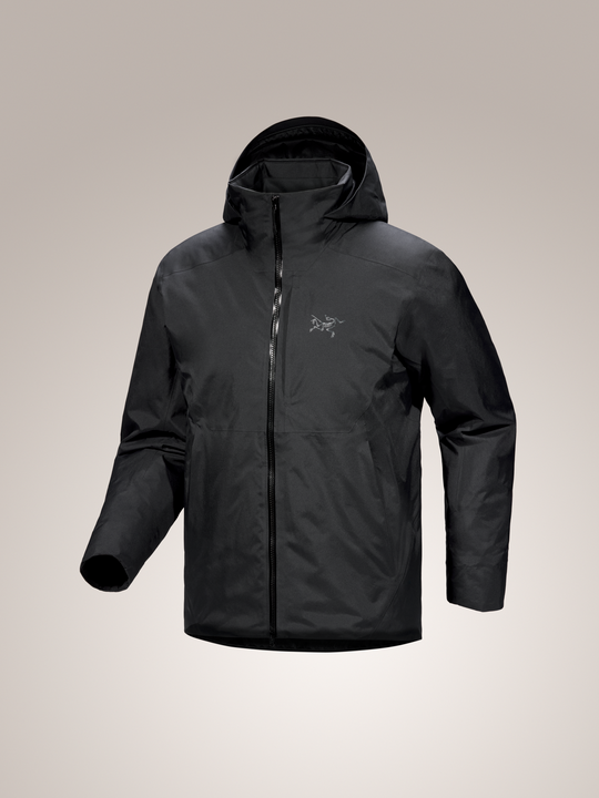Black Arc'teryx Ralle Insulated men's jacket with a brand logo on a gray background