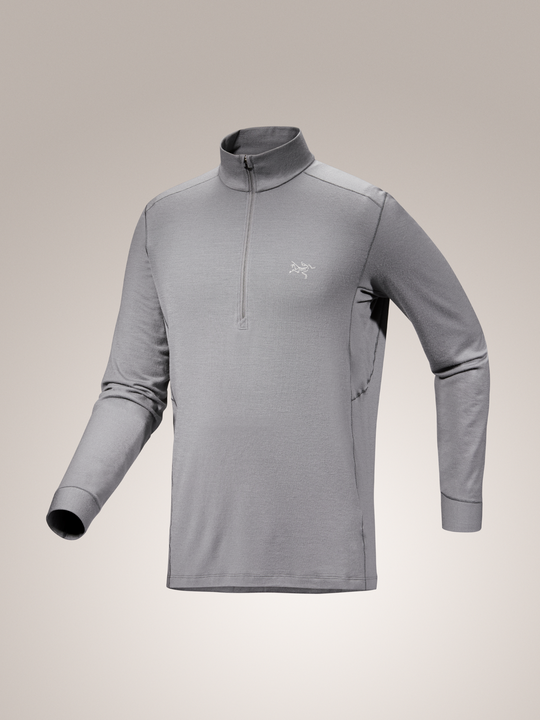 Void gray Arc'teryx Rho merino long-sleeve shirt with a brand logo on a light gray background