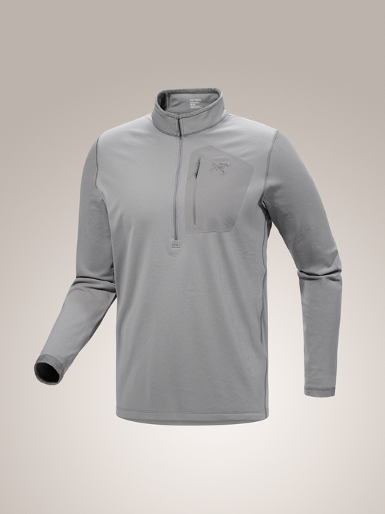 Void gray Arc'teryx Rho SV men's long-sleeve athletic shirt with a quarter zip on a light gray background