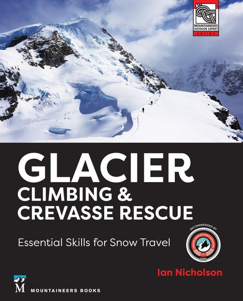 Book cover of 'Glacier Climbing & Crevasse Rescue' with a mountainous landscape in the background.
