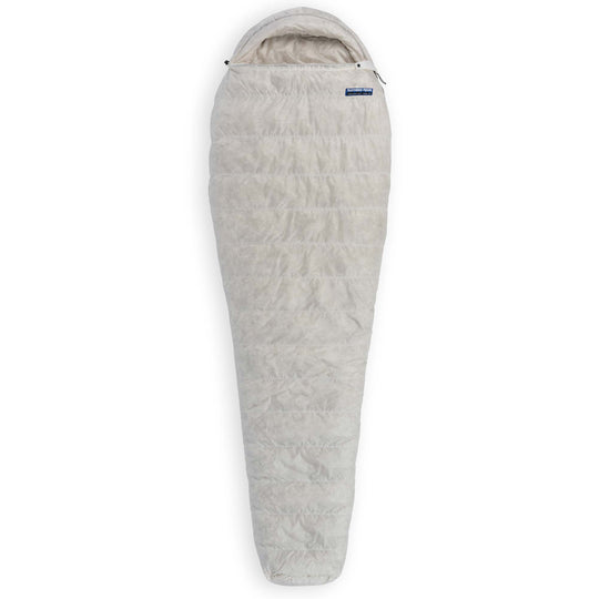 Fully zipped Feathered Friends Hummingbird UL Ultralight 20 30 Degree narrow mummy down sleeping bag in Undyed Pertex Quantum Pro