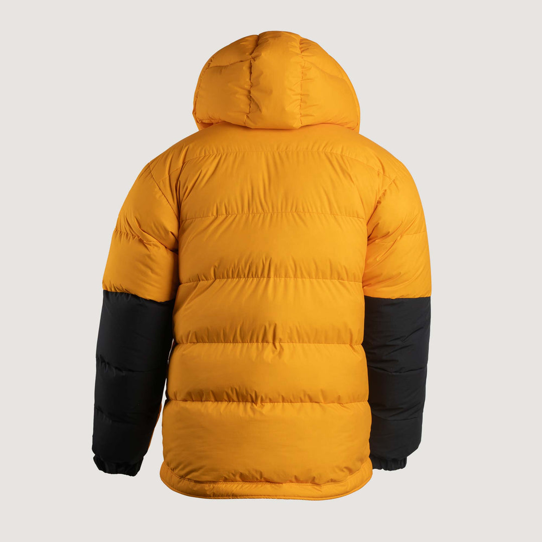 Feathered Friends Khumbu Parka Saffron Yellow studio photo view of the back
