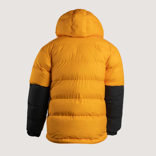 Feathered Friends Khumbu Parka Saffron Yellow studio photo view of the back