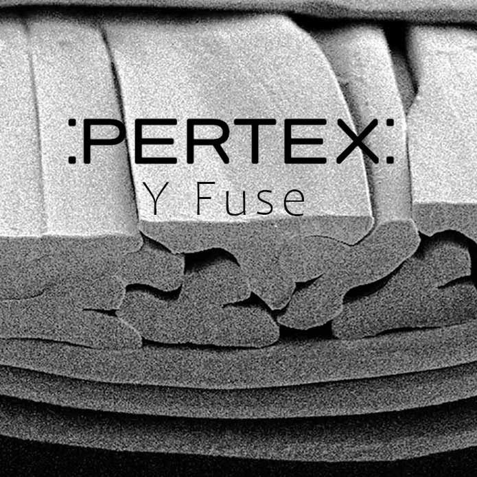 Close-up of Pertex Y Fuse material with branding