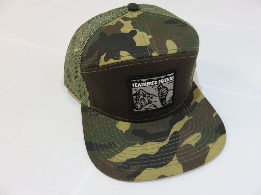 Studio image Feathered Friends Smoking Man Hat Camo Brown Olive colors