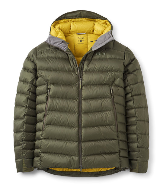Army green RAB Electron Pro men's down jacket on white background