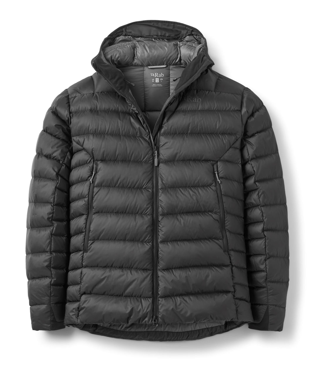 Black RAB Electron Pro men's down jacket on white background