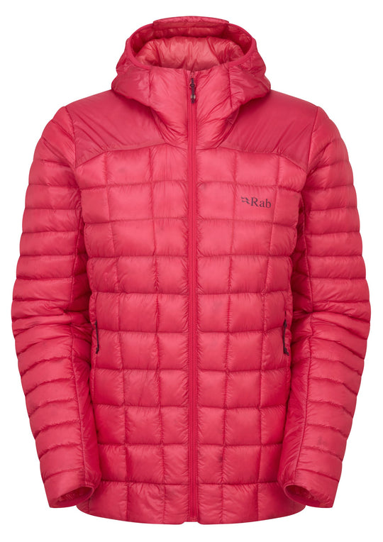 Watermelon red RAB Mythic Alpine Light women's jacket on white background