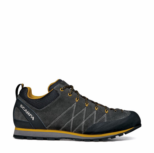 Studio image side view Scarpa Men's Crux Shark and Mustard color