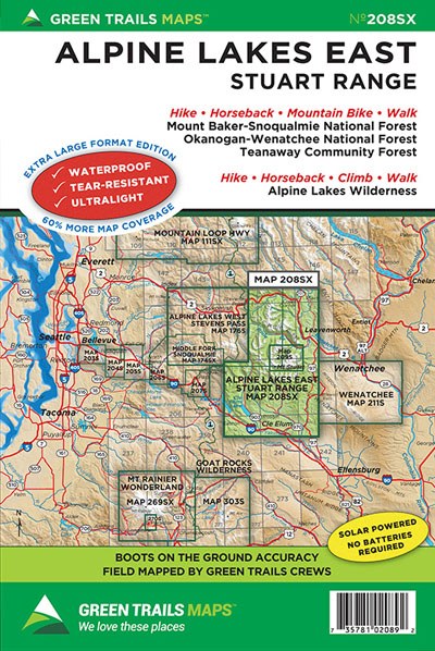 Green Trails Alpine Lakes East Stuart Range 208SX map cover