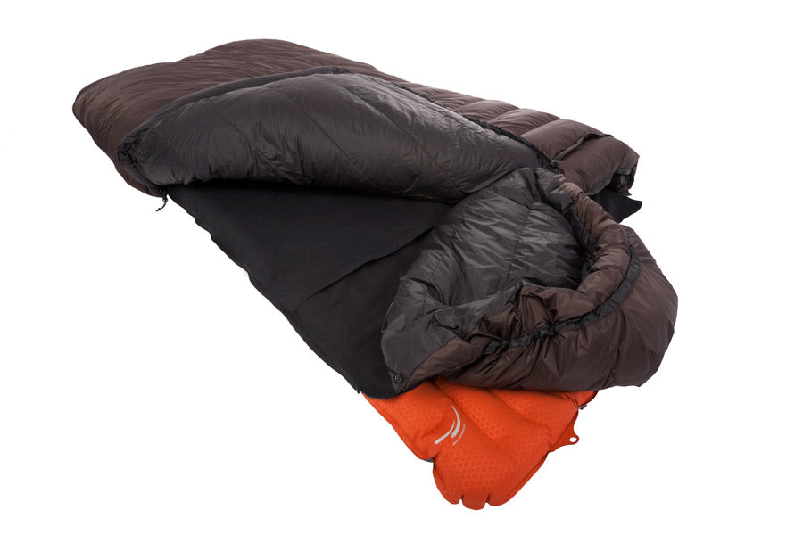 Studio image of Feathered Friends Condor Sleeping Bag with groundsheet and sleeping pad