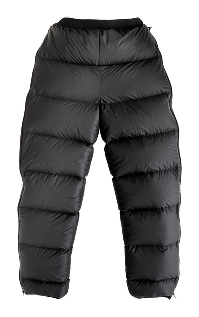 Studio lay flat image of black Feathered Friends Helios Down Pants