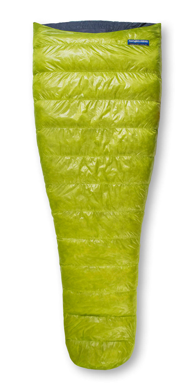 Studio image of Feathered Friends Tanager Ultralight Sleeping bag in citron green color