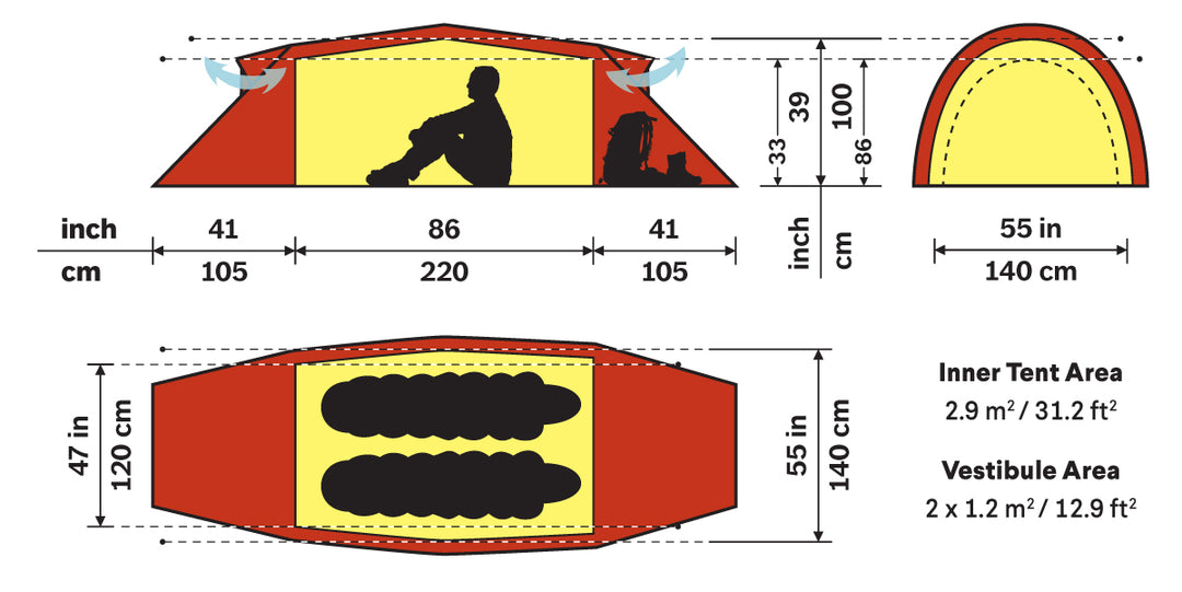 dimensions of a 2 person tent Hilleberg Kaitum 2 Person Tent, Green